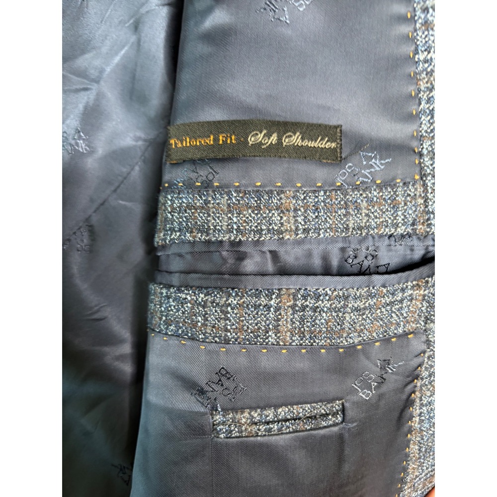 Jos A Bank Reserve Blazer 48L Blue Brown Plaid Wool Made in USA Italian Fabric - Picture 8 of 14
